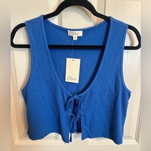 Elan Tie-Front Sleeveless Round Neck Crop Top, Vibrant Blue, Sz M
